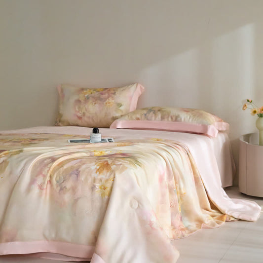 Pink Floral Lyocell Fiber Summer Silky Quilt