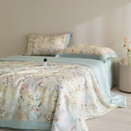 Luxurious Floral Lyocell Fiber Summer Silky Quilt