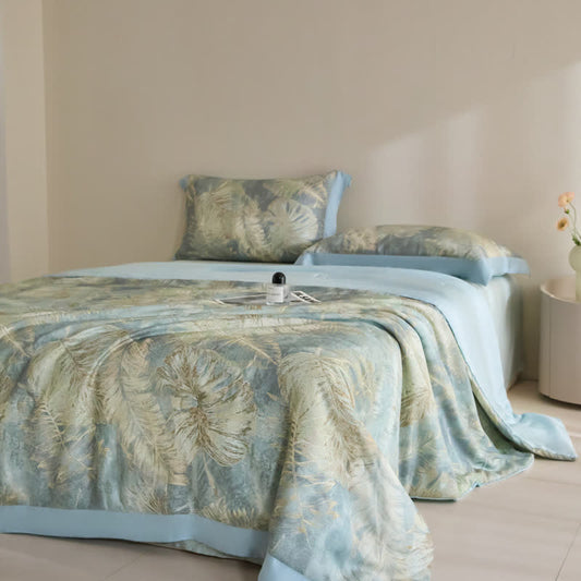 Leaf Print Lyocell Fiber Summer Silky Quilt