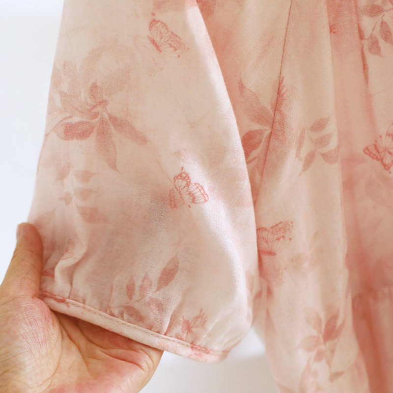 Country Style Floral Short Sleeve Cotton Gauze Nightdress