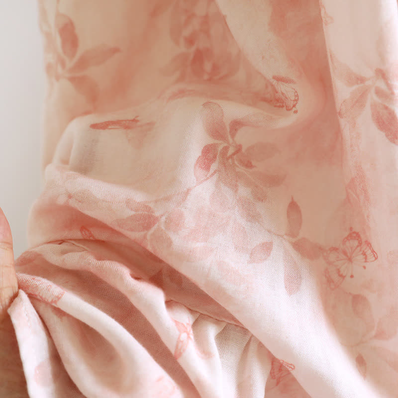 Country Style Floral Short Sleeve Cotton Gauze Nightdress