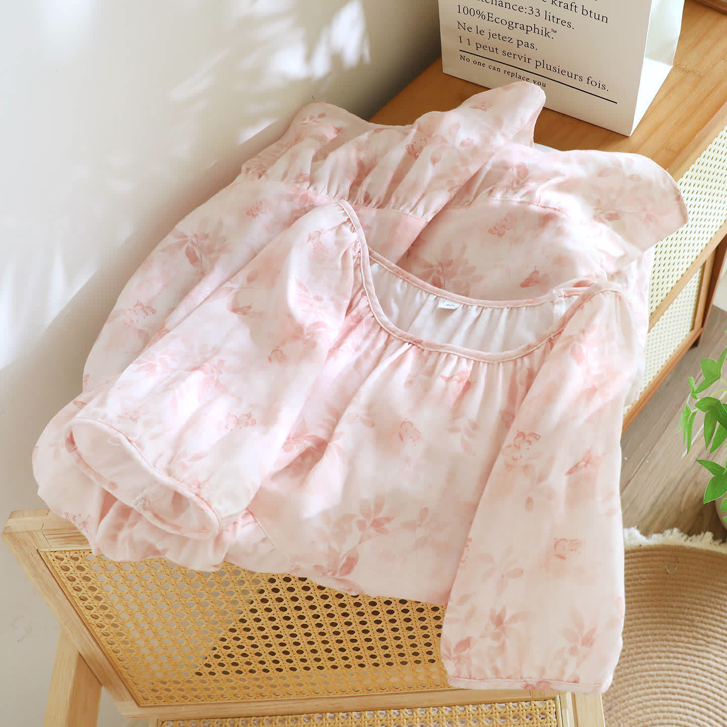 Country Style Floral Short Sleeve Cotton Gauze Nightdress