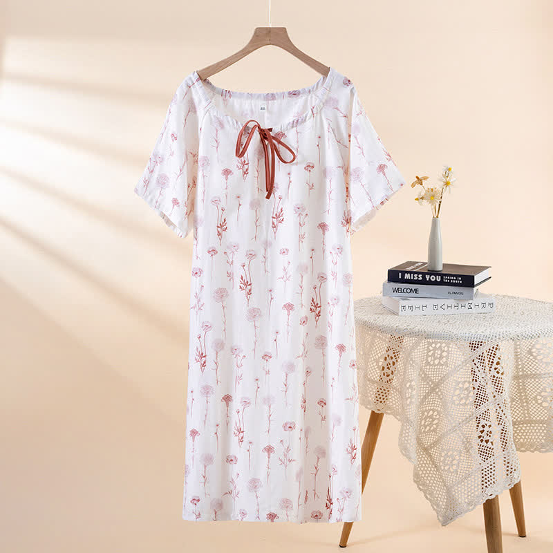 Floral Cotton Gauze Padded Nightdress