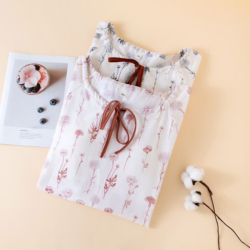 Floral Cotton Gauze Padded Nightdress