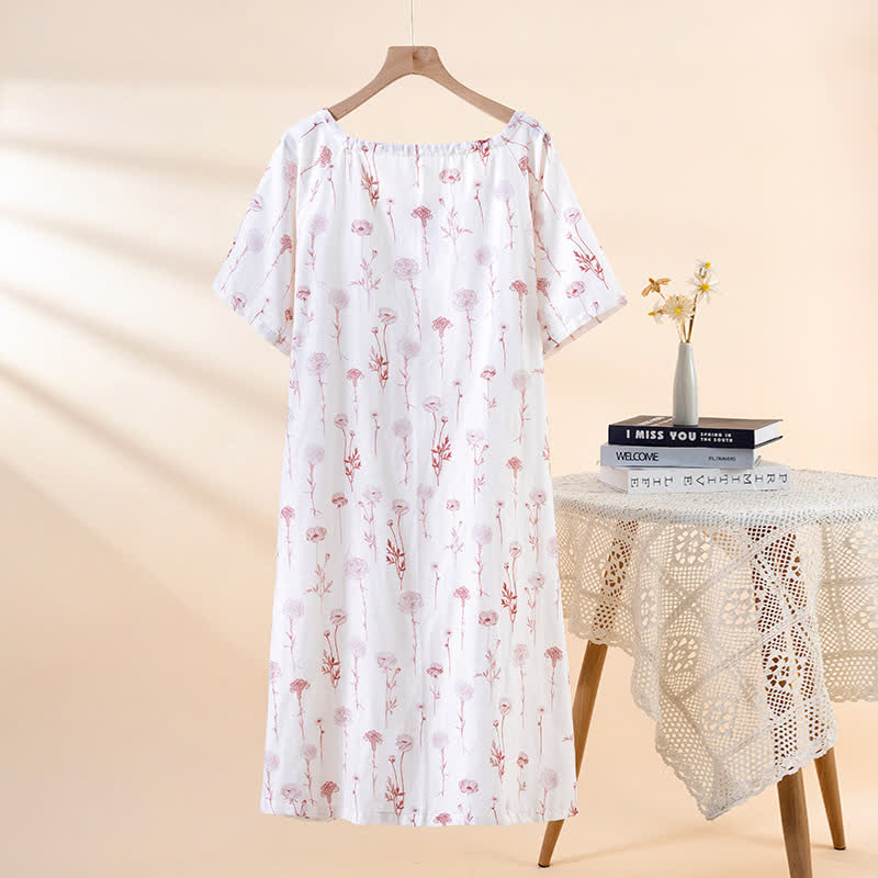 Floral Cotton Gauze Padded Nightdress