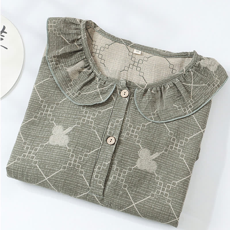 Check Pattern Cotton Gauze Jacquard Nightdress