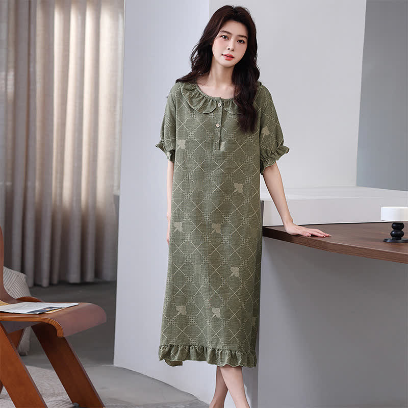 Check Pattern Cotton Gauze Jacquard Nightdress
