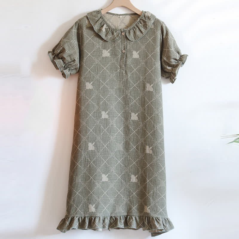 Check Pattern Cotton Gauze Jacquard Nightdress