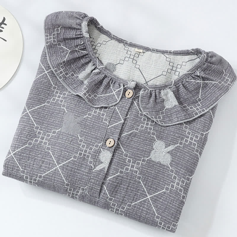 Check Pattern Cotton Gauze Jacquard Nightdress