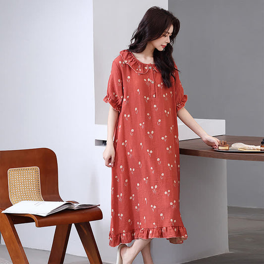 Tulip Print Cotton Gauze Jacquard Nightdress