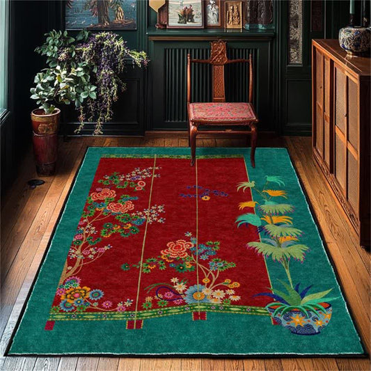 Non Slip Retro Floral Indoor Outdoor Area Rug