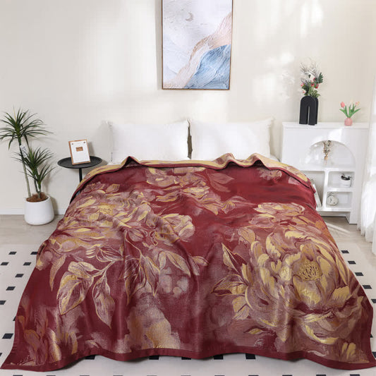 Elegant Floral Cotton Gauze Breathable Reversible Quilt
