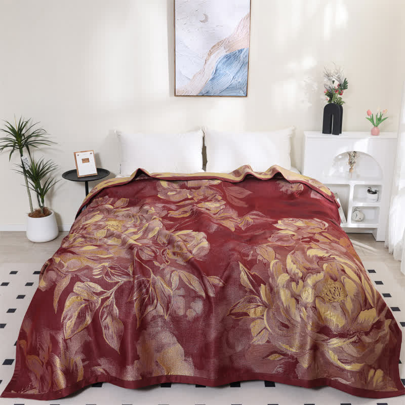 Elegant Floral Cotton Gauze Breathable Reversible Quilt - image 0