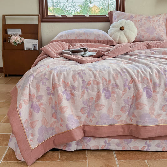 Elegant Floral Pure Cotton Double-layer Gauze Summer Quilt