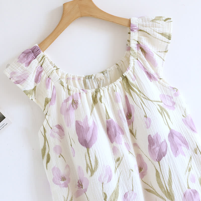 Tulip Print Cotton Gauze Padded Camisole Nightdress