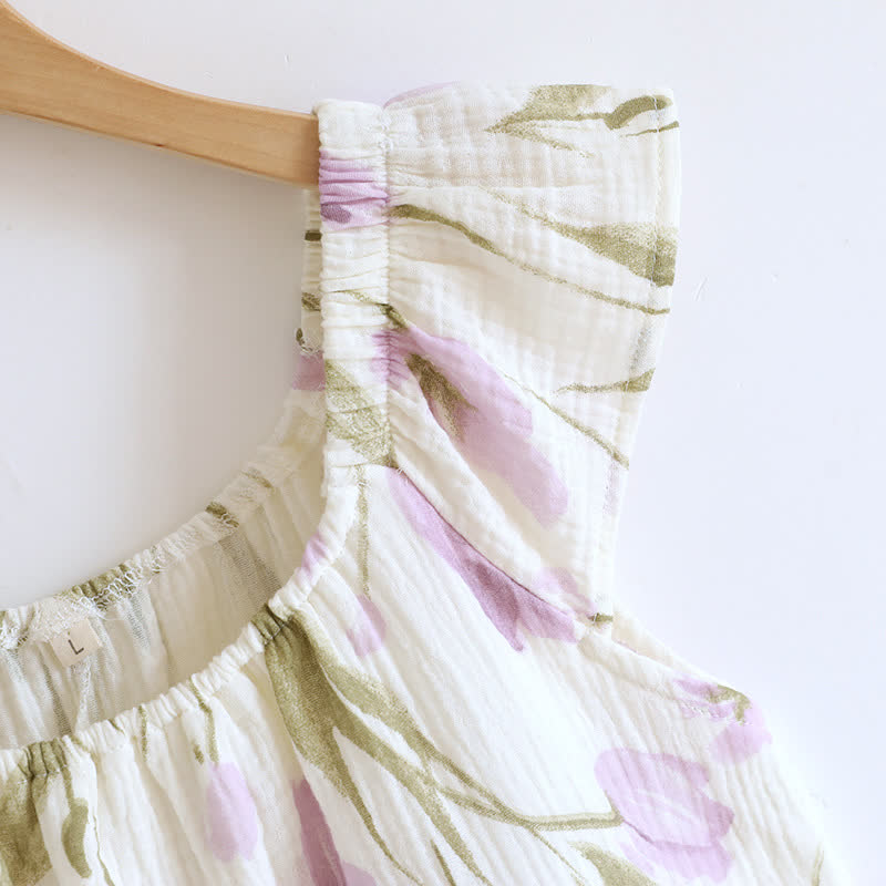 Tulip Print Cotton Gauze Padded Camisole Nightdress