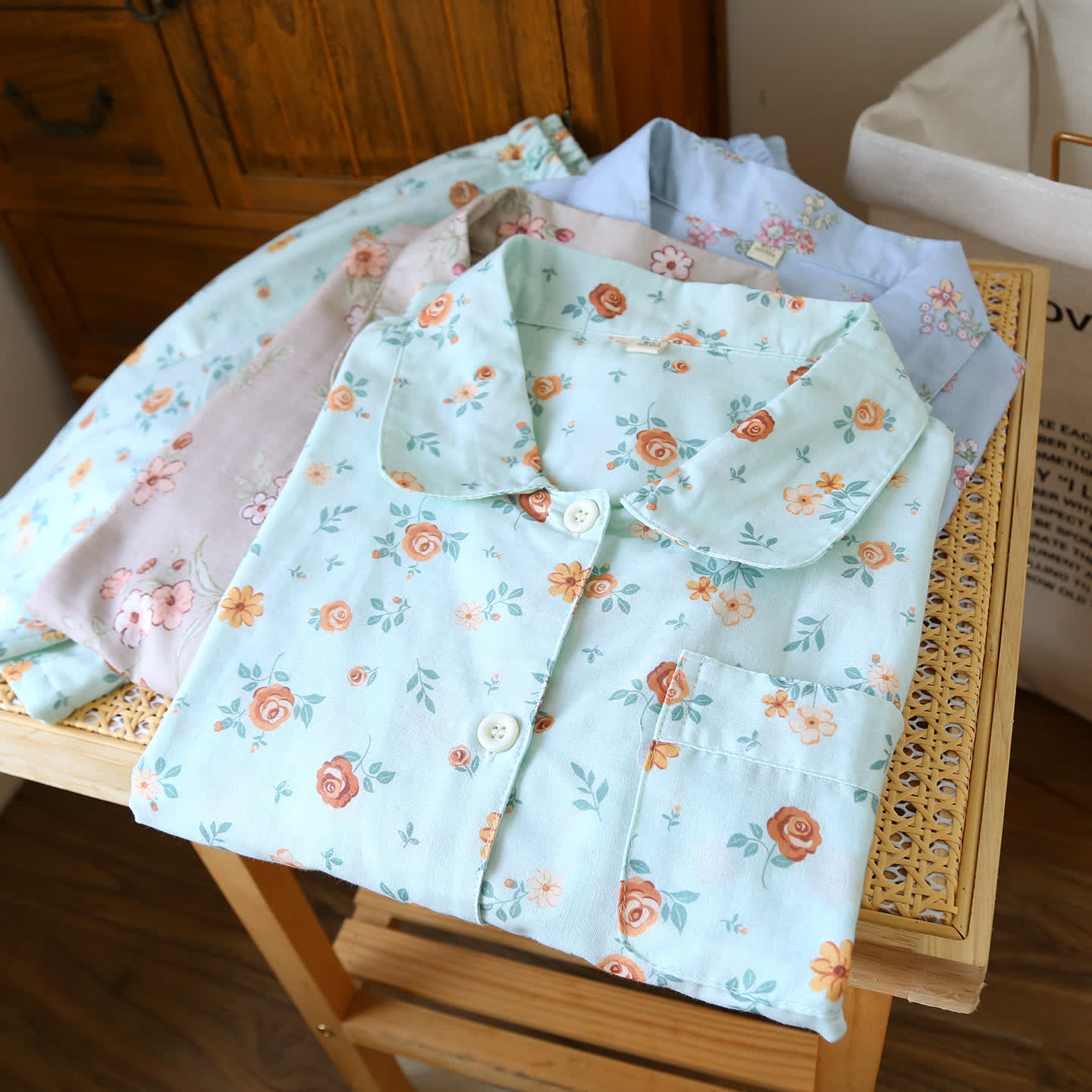 Rustic Floral Cotton Double Gauze Pajama Set