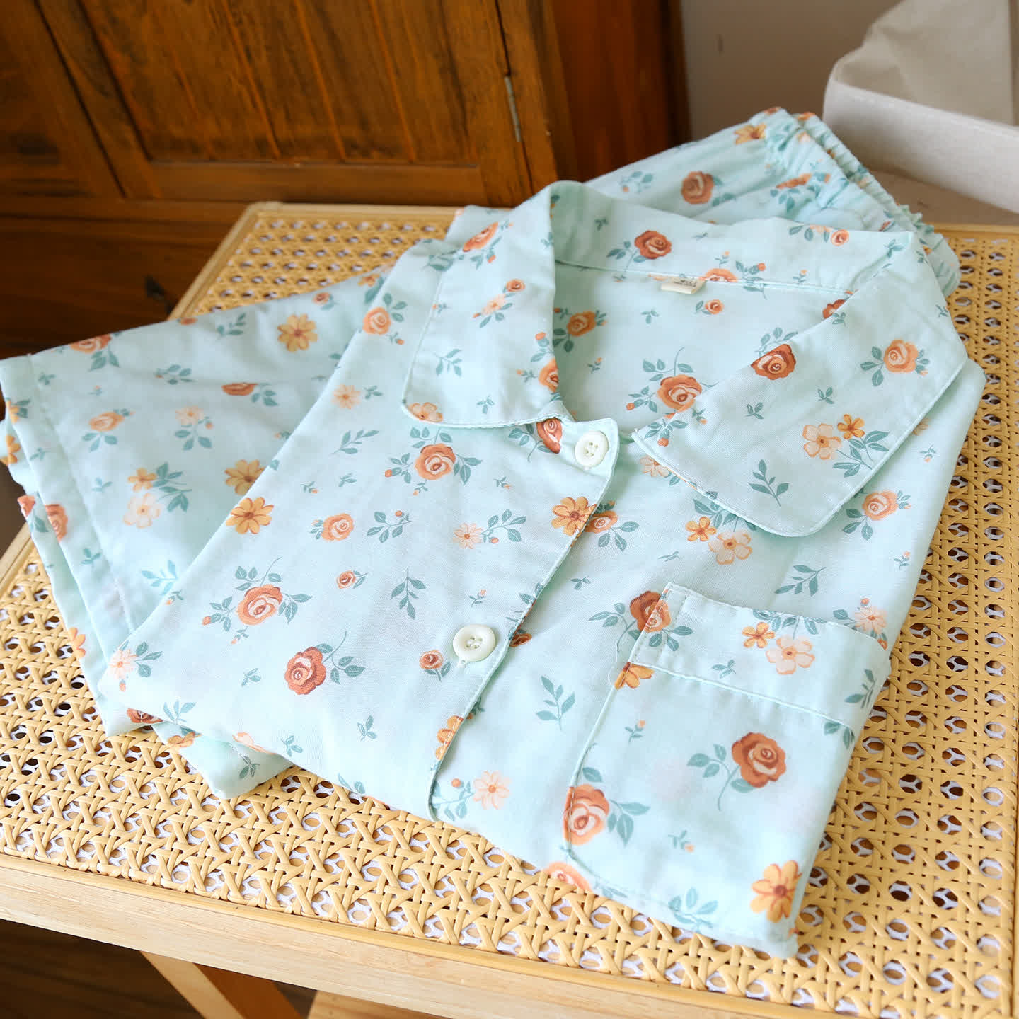 Rustic Floral Cotton Double Gauze Pajama Set