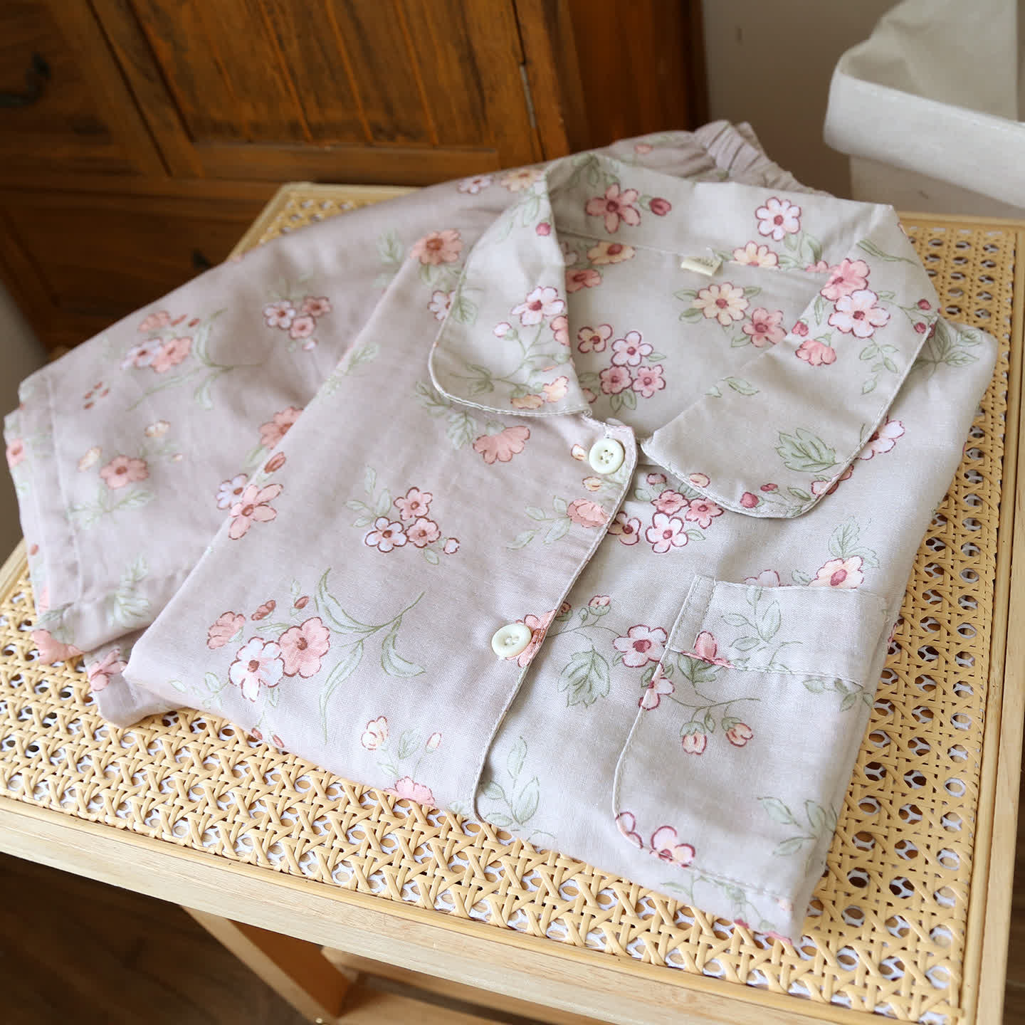 Rustic Floral Cotton Double Gauze Pajama Set