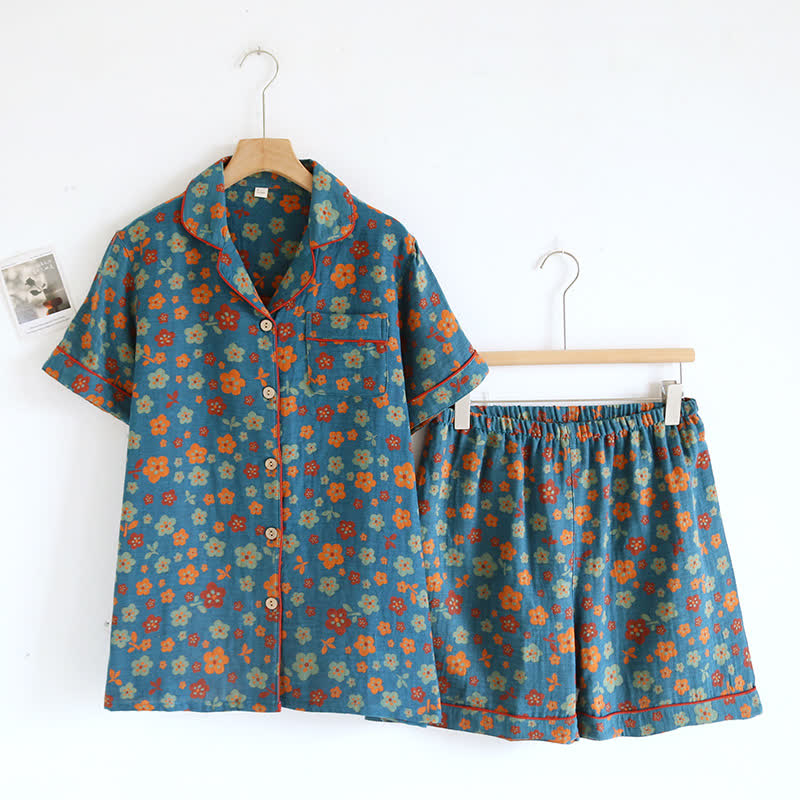 Floral Cotton Gauze Short-Sleeve Pajama Set