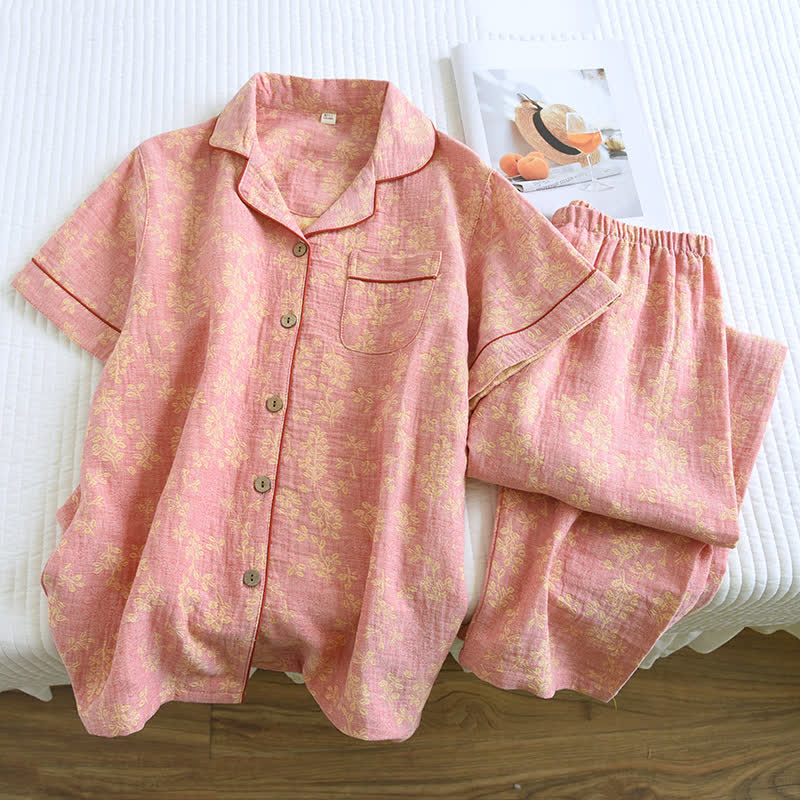 Floral Cotton Yarn-dyed Jacquard Lapel Pajama