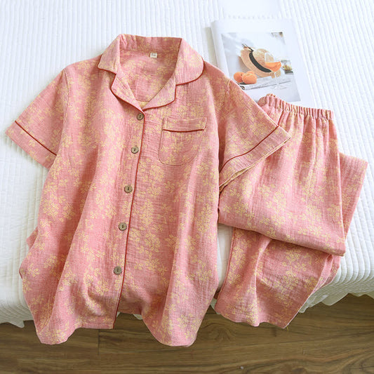 Floral Cotton Yarn-dyed Jacquard Lapel Pajama