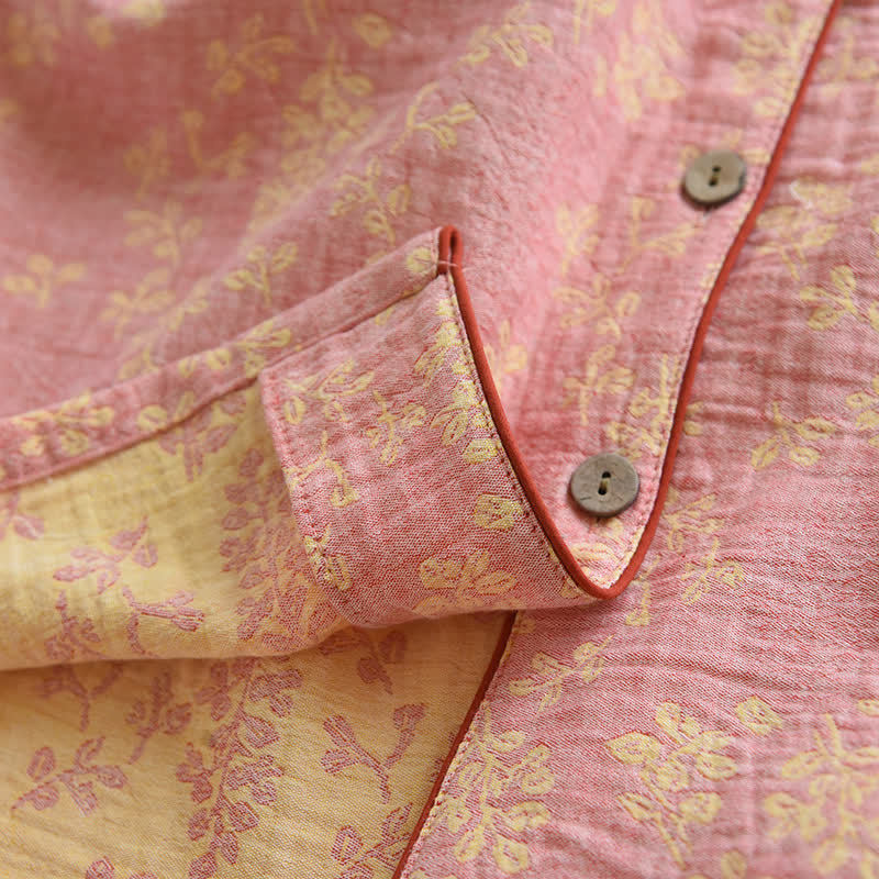 Floral Cotton Yarn-dyed Jacquard Lapel Pajama