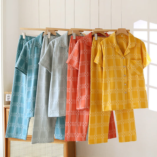 Unisex Plaid Cotton Yarn-Dyed Loungewear Set