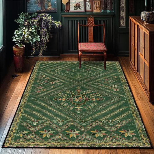Moroccan Geometric Dark Green Area Rug