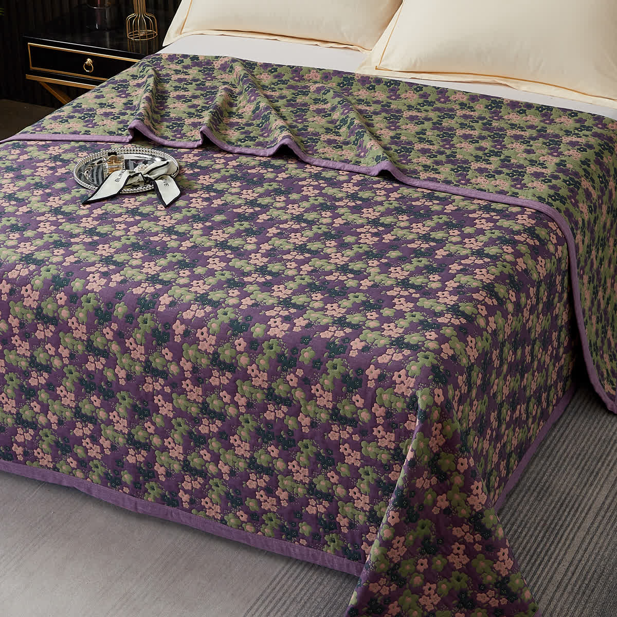 Purple Plum Blossom Cotton Yarn-dyed Quilt
