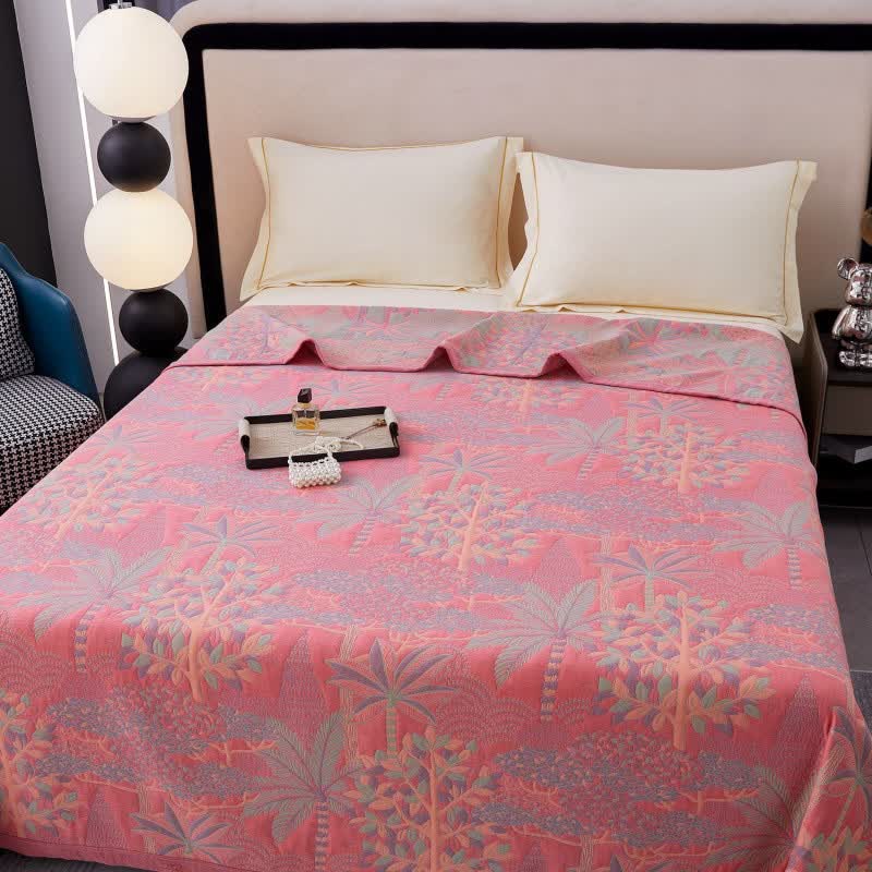Pink Tropical Style Cotton Yarn-dyed Quilt