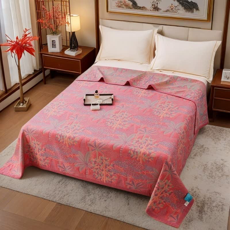 Pink Tropical Style Cotton Yarn-dyed Quilt