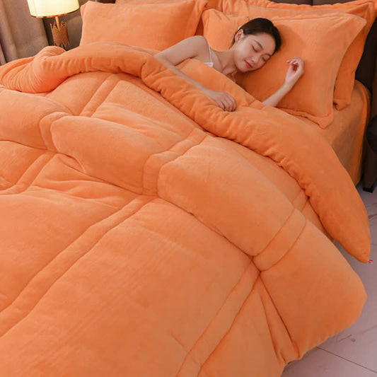 Simple Solid Color Soft Winter Blanket - Orange - Twin - image 1