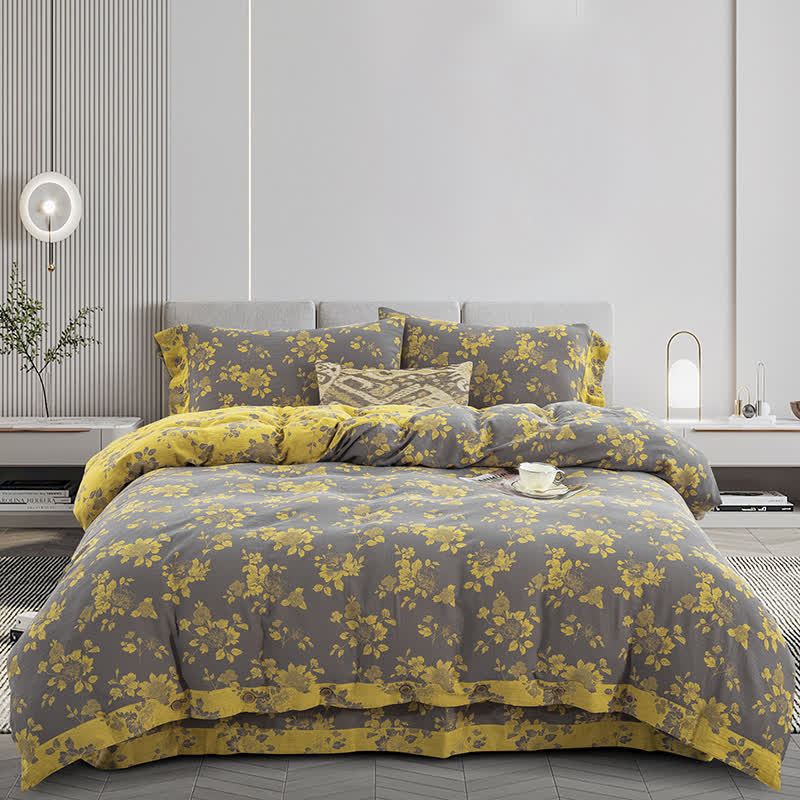 Rustic Floral Cotton Gauze Jacquard Bedding Set(4pcs)