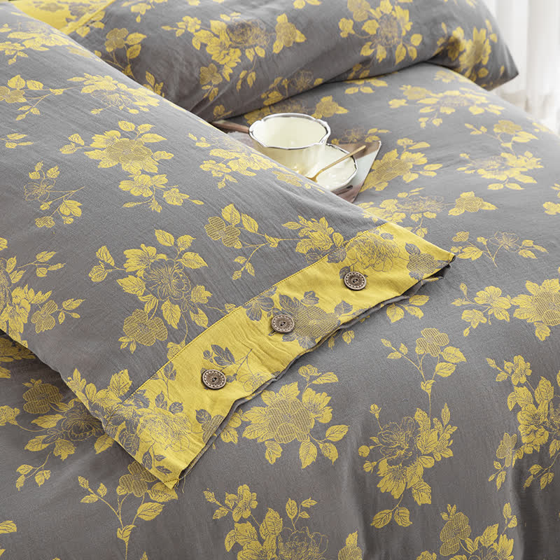 Rustic Floral Cotton Gauze Jacquard Bedding Set(4pcs)
