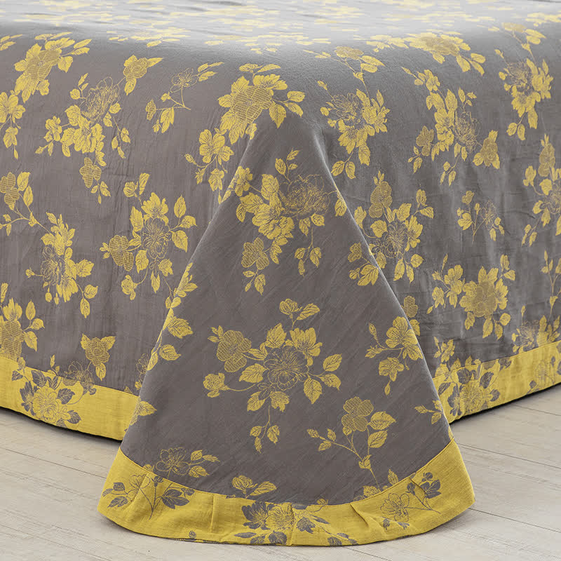 Rustic Floral Cotton Gauze Jacquard Bedding Set(4pcs)