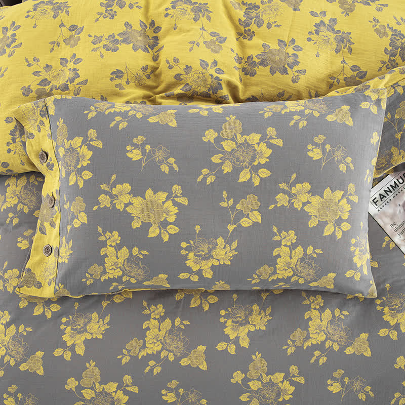 Rustic Floral Cotton Gauze Jacquard Bedding Set(4pcs)