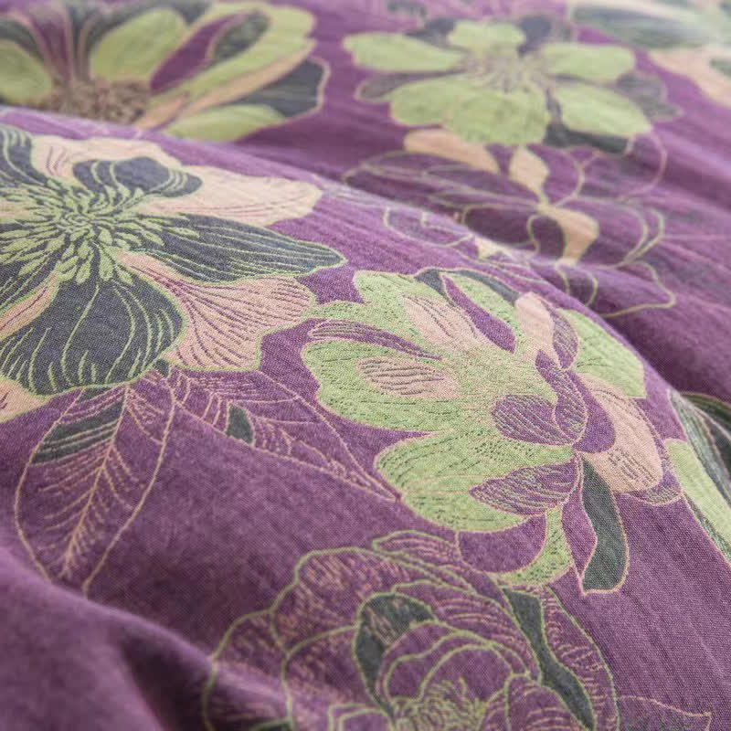 Floral Cotton Gauze Jacquard Reversible Bedding Set(4pcs)