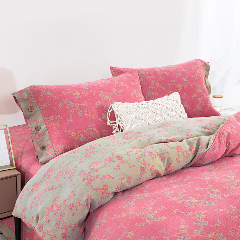 Wintersweet Cotton Gauze Jacquard Bedding Set(4pcs)