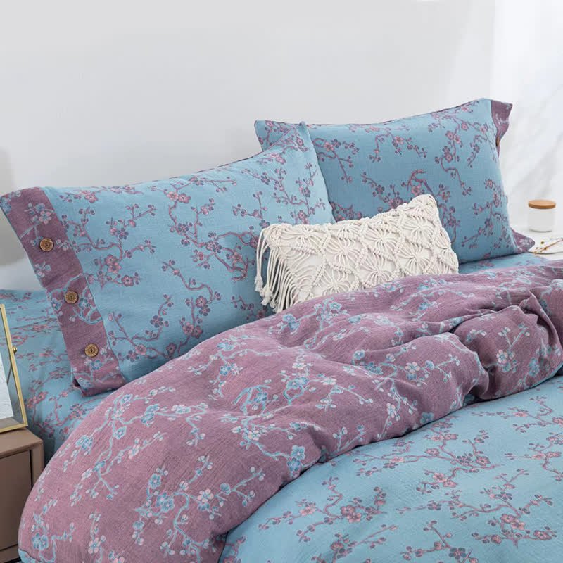 Wintersweet Cotton Gauze Jacquard Bedding Set(4pcs)