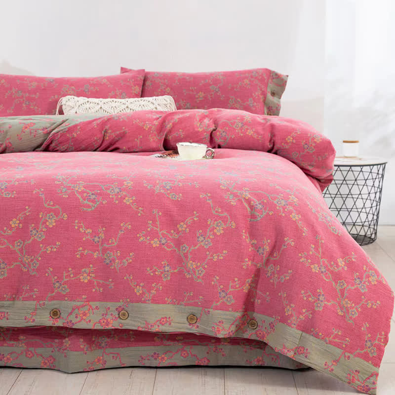 Wintersweet Cotton Gauze Jacquard Bedding Set(4pcs)