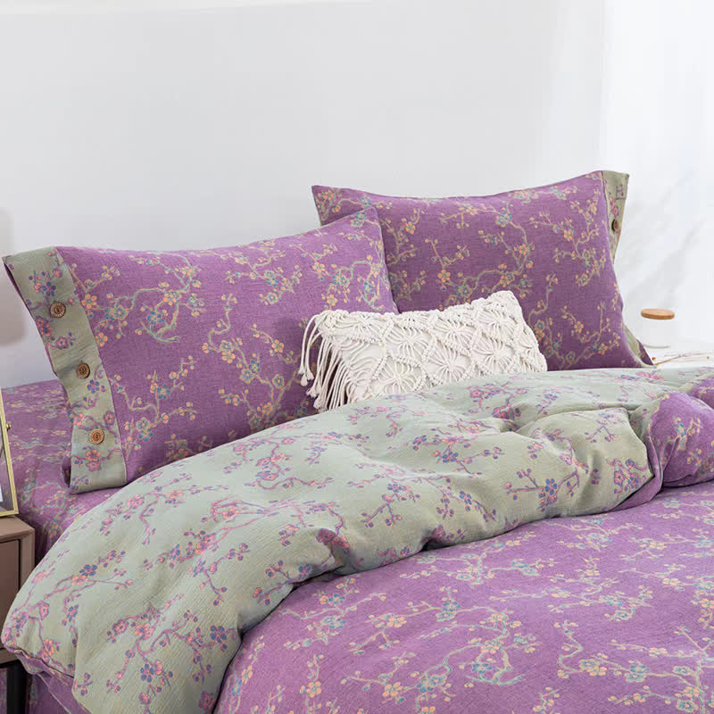 Wintersweet Cotton Gauze Jacquard Bedding Set(4pcs)