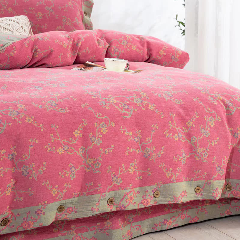 Wintersweet Cotton Gauze Jacquard Bedding Set(4pcs)