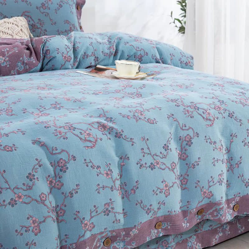 Wintersweet Cotton Gauze Jacquard Bedding Set(4pcs)