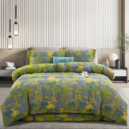 Tree Print Cotton Gauze Jacquard Bedding Set(4pcs)