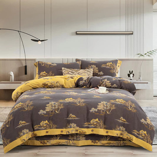 Landscape Print Cotton Gauze Jacquard Bedding Set(4pcs)
