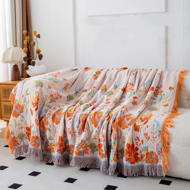Butterfly Rose Print Cotton Gauze Quilt