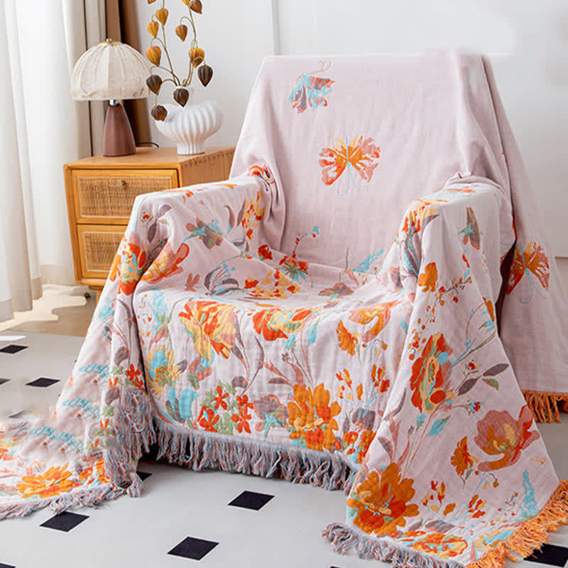 Butterfly Rose Print Cotton Gauze Quilt