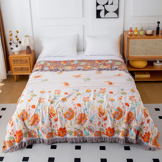 Butterfly Rose Print Cotton Gauze Quilt