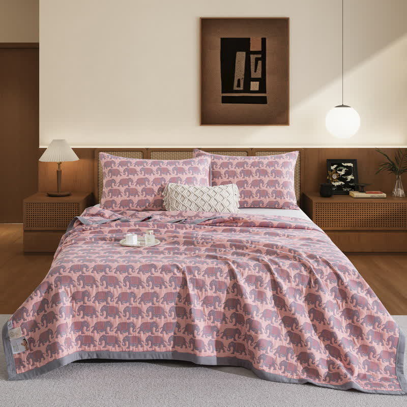 Thai Elephant Print Cotton Muslin Bedspread